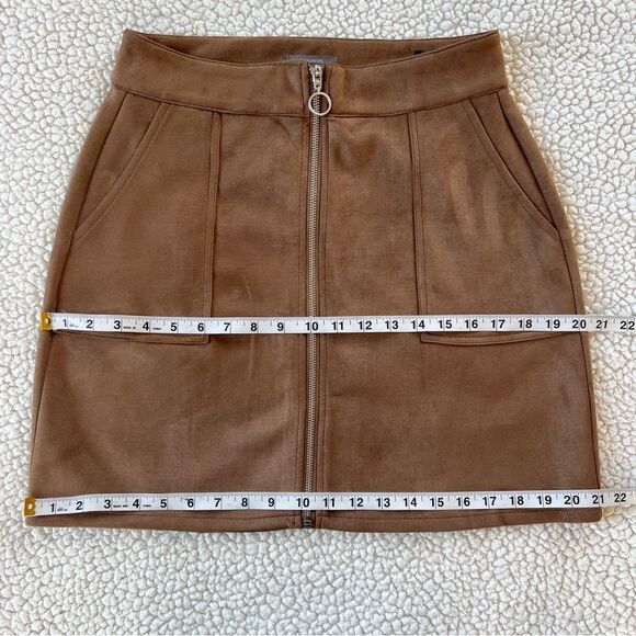 Maurices Mocha Brown Vegan Faux Suede Full Zip Boho Mini Skirt SZ 6 - Picture 7 of 12